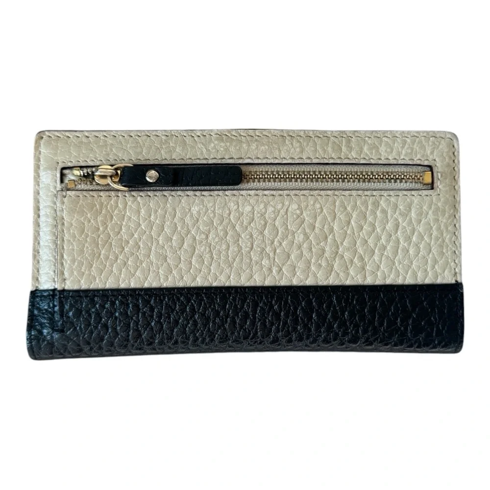 Kate Spade Color Block Slim Wallet Leather Black Cream